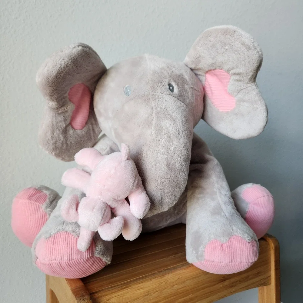 Vintage 2008 Plush Stuffed Animal Alley‎ Toys R Us Gray Pink Large Baby Elephant